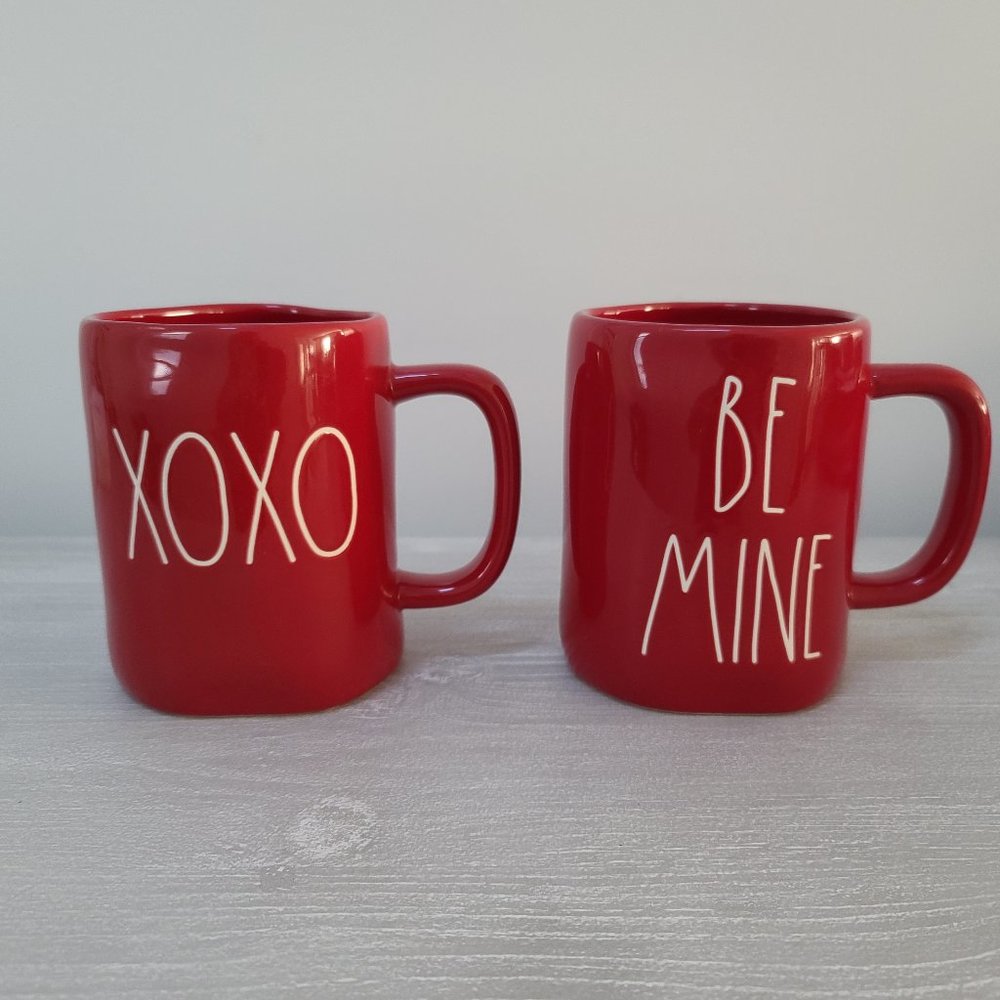 Rae Dunn XOXO & BE MINE Red Coffee 2 Mug Bundle
